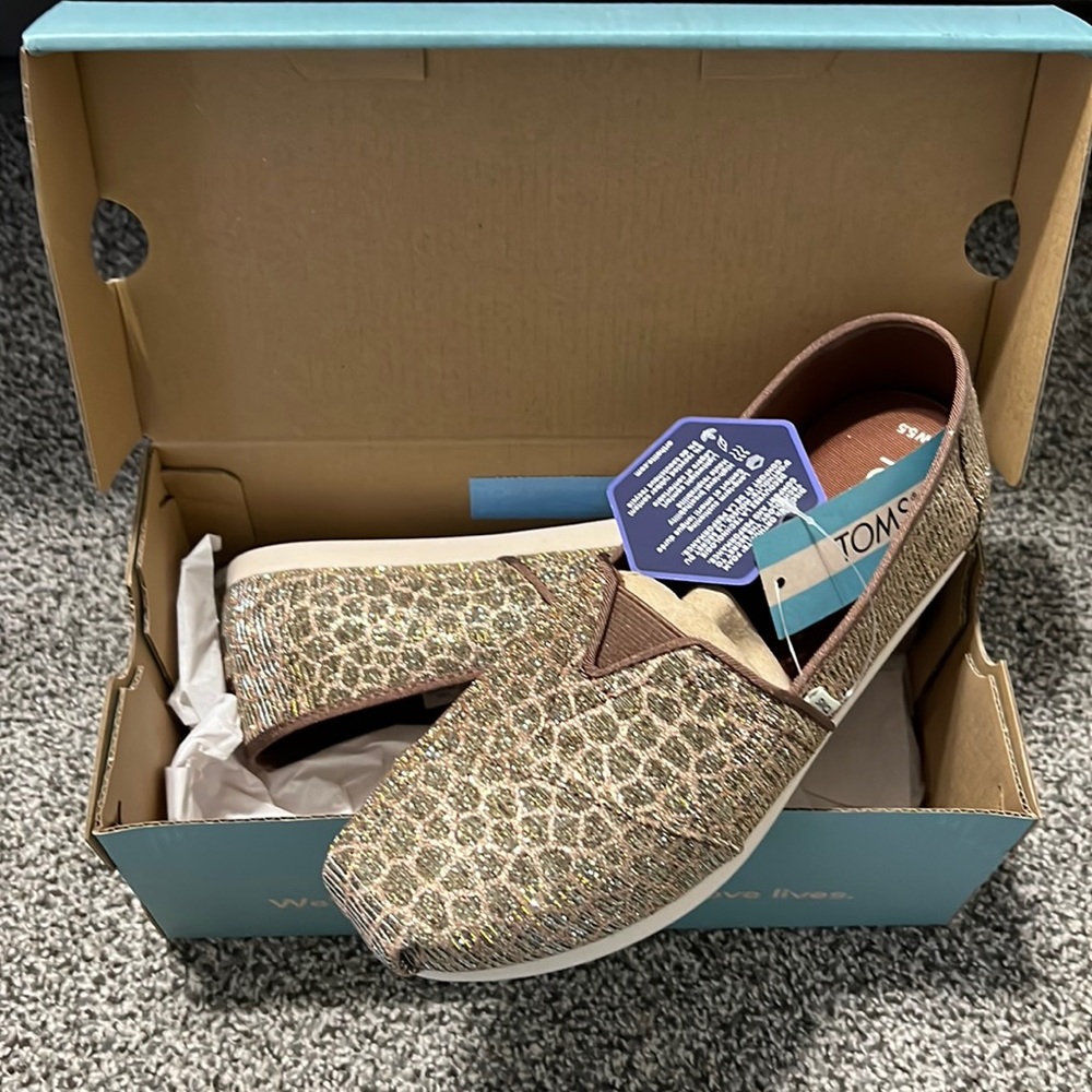TOMS Alpargata Shoes, Bronze Animal Printed Glitter